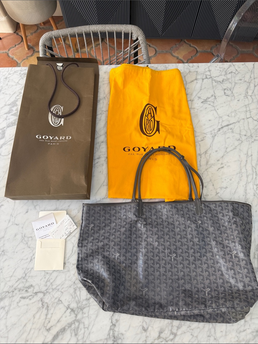 Goyard Saint Louis PM Tote Bag in Gray with 1 interior detachable snap pouch